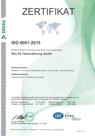 DELTA Tierernährung ISO 9001:2015 Zertifikat